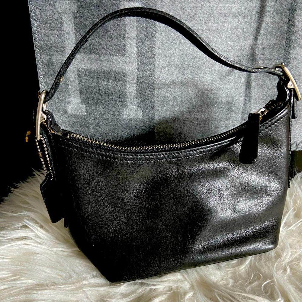 Coach black leather baguette
